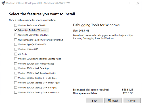Debugging Tools for Windows のインストール