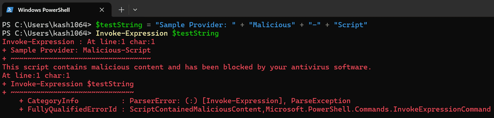 PowerShell コマンドをサンプルプロバイダーでブロックする
