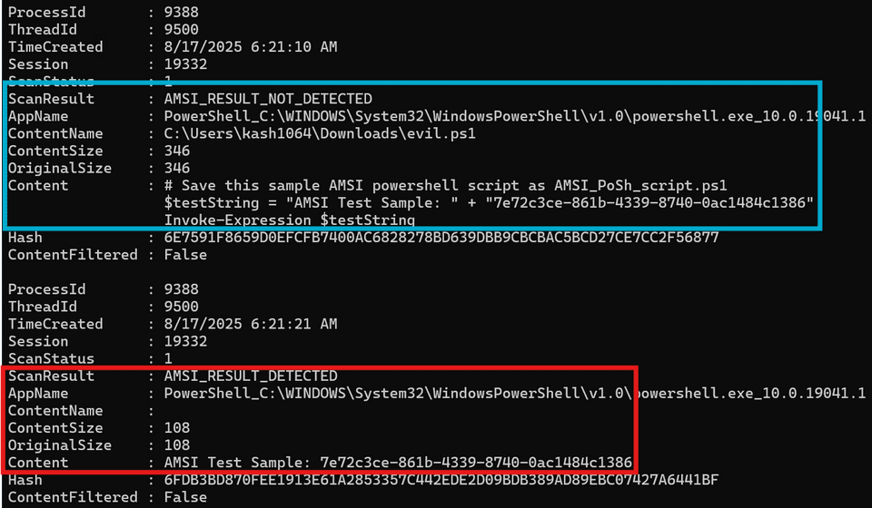 AMSI イベントの解析結果