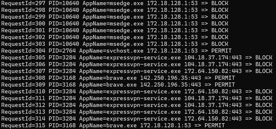 UserModeCalloutSample.exe でトラフィックの処理結果を確認する