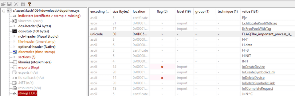 DoPDriver 内の文字列情報