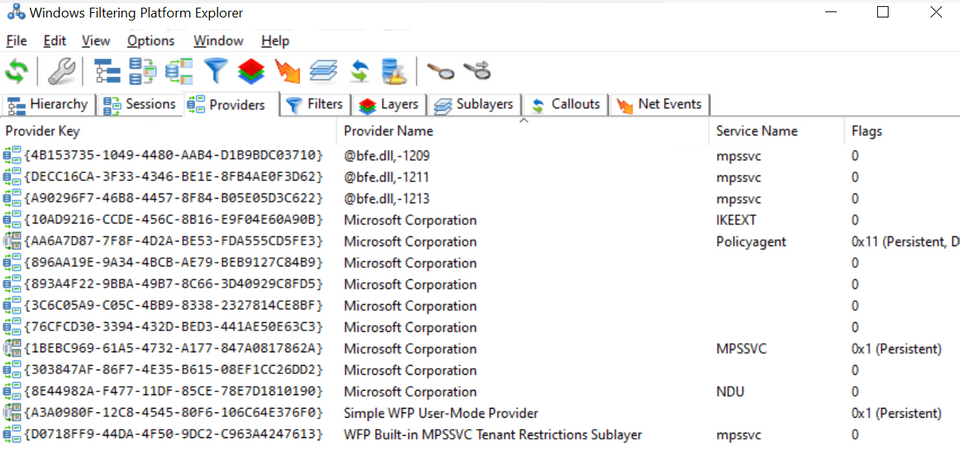 WFP Explorer でプロバイダーの一覧を参照する